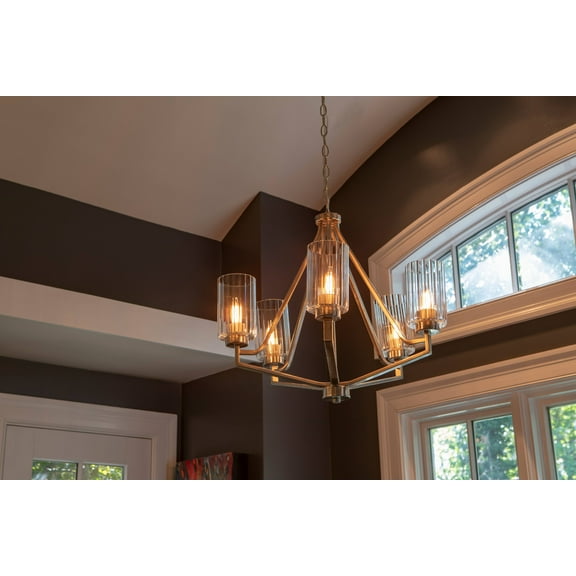 Decor Therapy Clear Crystal 5 Light Chandelier, Steel and Crystal