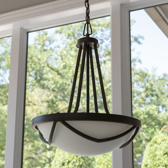 Decor Therapy Easton Pendant Light with Glass Shade, Black Color, 21"