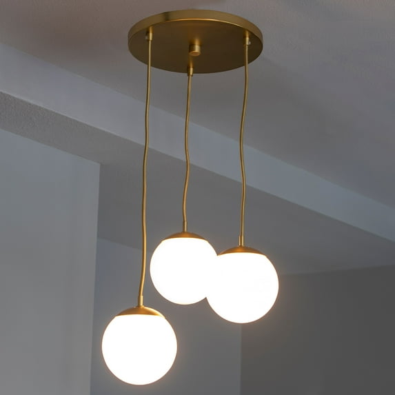 Decor Therapy Michael Milk 3 Light Glass Pendant, Antique Brass