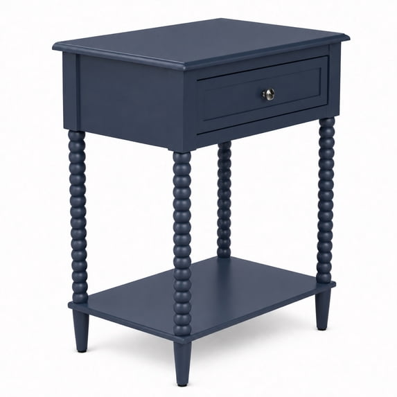 Decor Therapy Preston Traditional Single Drawer Side Table, Classic Bedside End Table with Lower Shelf, Navy