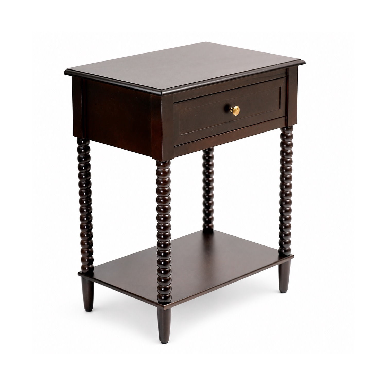 Decor Therapy Preston Traditional Single Drawer Side Table, Classic Bedside End Table with Lower Shelf, Walnut