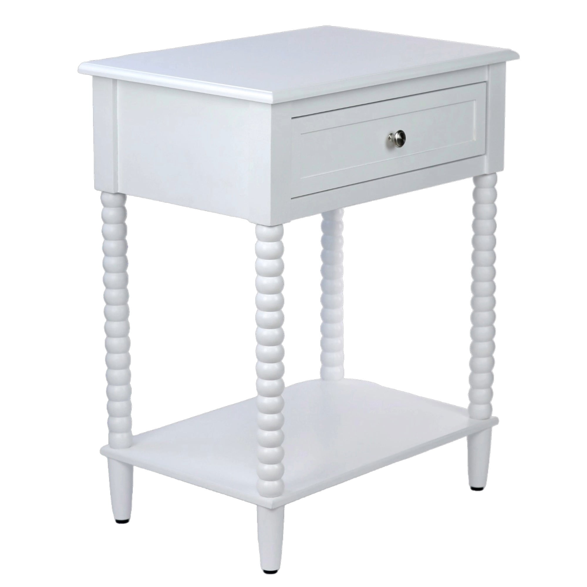 Decor Therapy Preston Traditional Single Drawer Side Table, Classic Bedside End Table with Lower Shelf, White