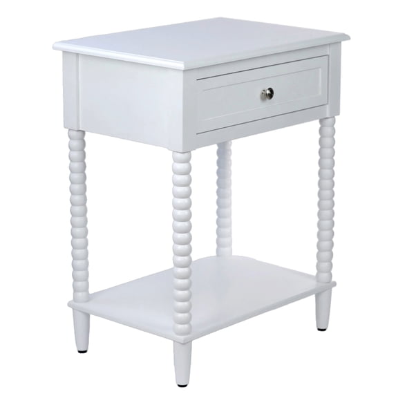 Decor Therapy Preston Traditional Single Drawer Side Table, Classic Bedside End Table with Lower Shelf, White