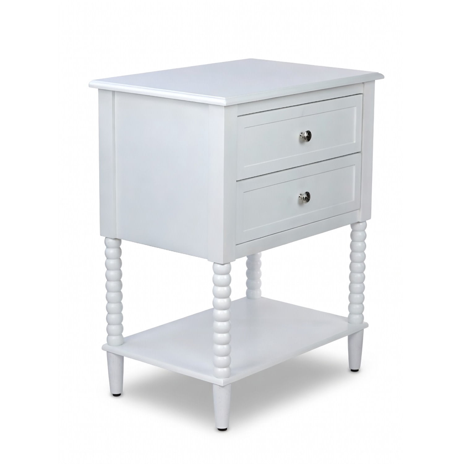 Decor Therapy Preston Two Drawer Side Table, Traditional End Table with Storage Drawers and Shelf, Classic Design for Living Room or Bedroom, White