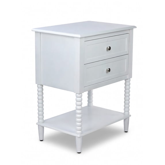 Decor Therapy Preston Two Drawer Side Table, Traditional End Table with Storage Drawers and Shelf, Classic Design for Living Room or Bedroom, White