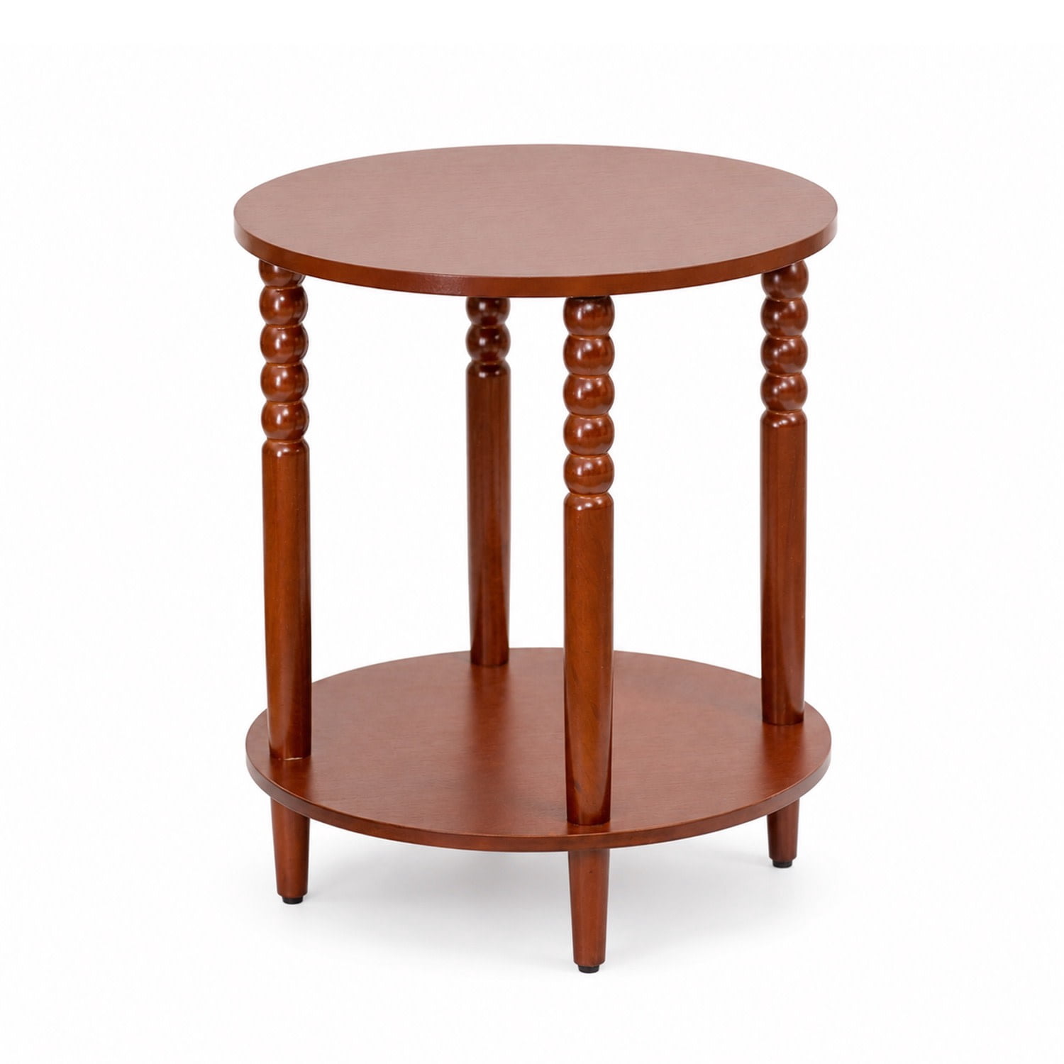 Decor Therapy Stafford Round Side Table, Two-Tier Modern End Table with Spindle Legs, Easy Assembly, Cherry