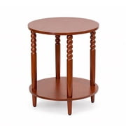 Decor Therapy Stafford Round Side Table, Two-Tier Modern End Table with Spindle Legs, Easy Assembly, Cherry