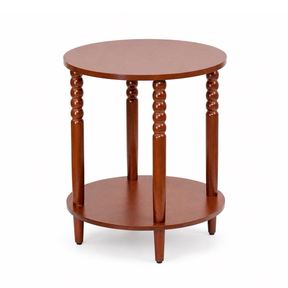 Decor Therapy Stafford Round Side Table, Two-Tier Modern End Table with Spindle Legs, Easy Assembly, Cherry