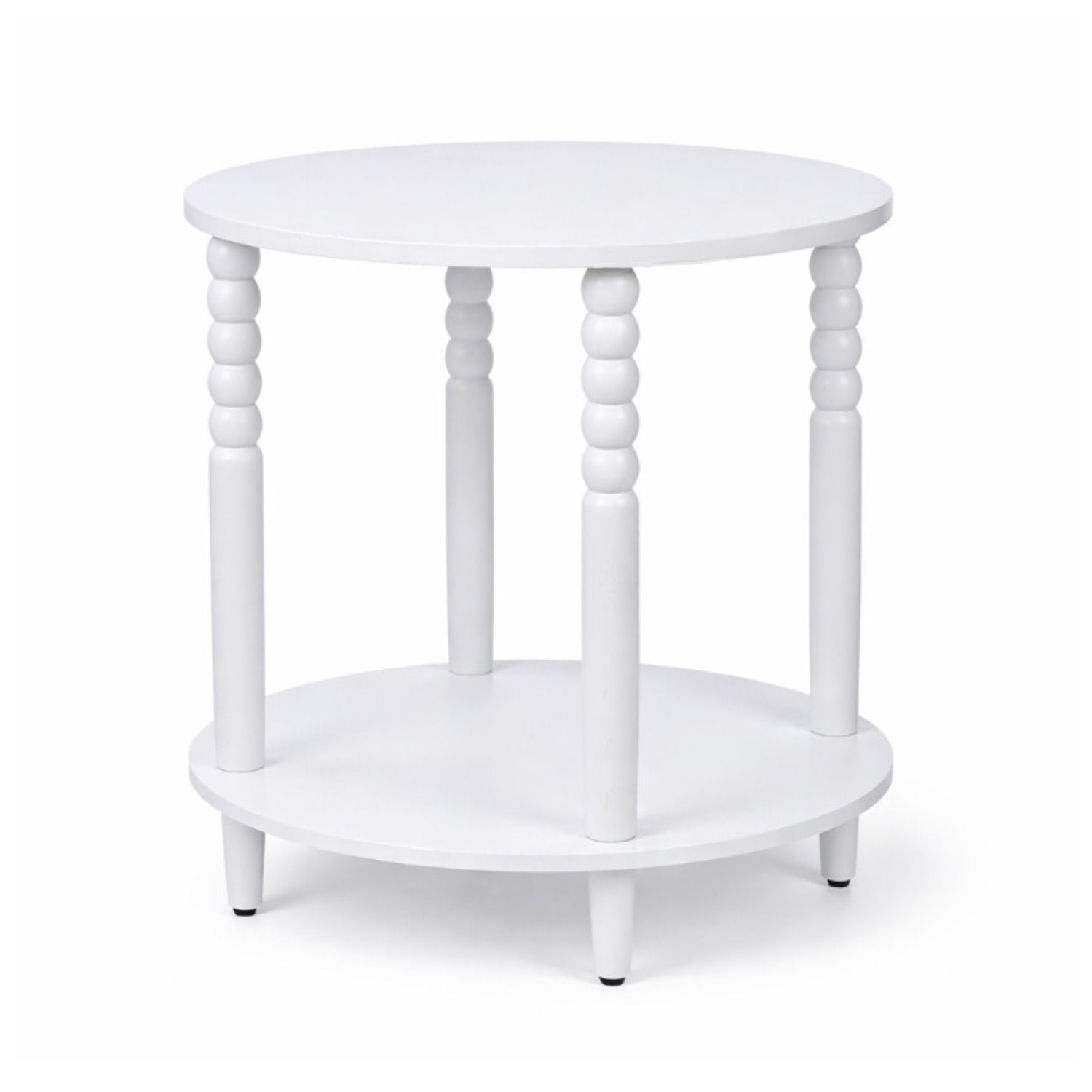 Decor Therapy Stafford Round Side Table, Two-Tier Modern End Table with Spindle Legs, Easy Assembly, White