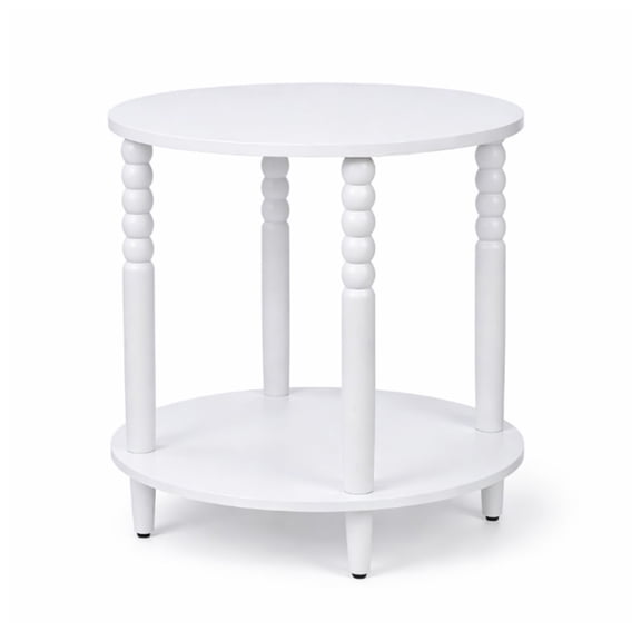 Decor Therapy Stafford Round Side Table, Two-Tier Modern End Table with Spindle Legs, Easy Assembly, White