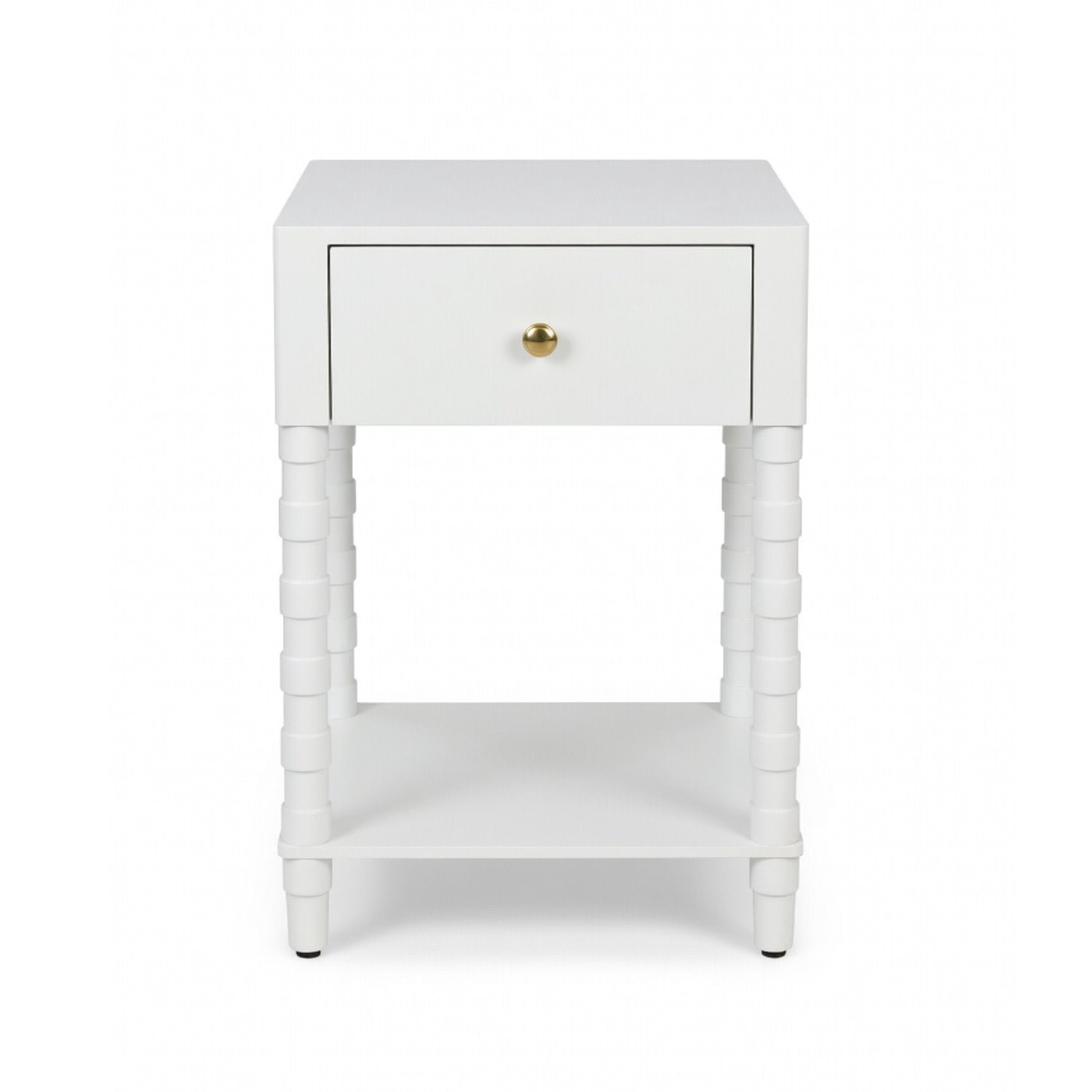 Decor Therapy Sterling Modern Side Table with Storage Drawer, Lower Shelf, Contemporary Legs End Table for Living Room, White