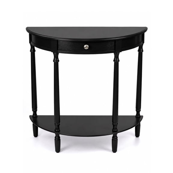 Decor Therapy Truro Half Round Console Table, Traditional Entryway Table with Drawer and Lower Shelf, Classic Hall or Sofa Table for Foyer, Living Room, Black