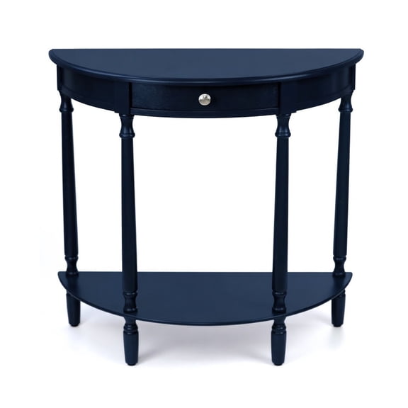 Decor Therapy Truro Half Round Console Table, Traditional Entryway Table with Drawer and Lower Shelf, Classic Hall or Sofa Table for Foyer, Living Room, Navy
