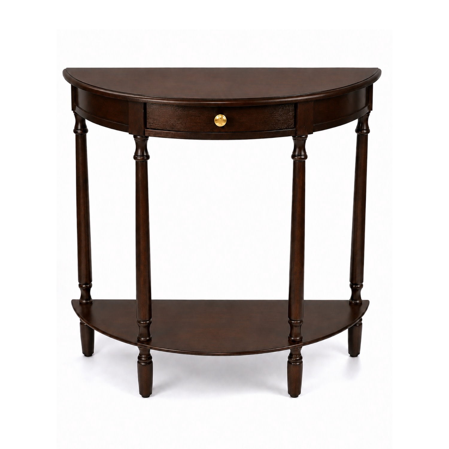 Decor Therapy Truro Half Round Console Table, Traditional Entryway Table with Drawer and Lower Shelf, Classic Hall or Sofa Table for Foyer, Living Room, Walnut