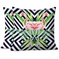 thumbnail image 1 of Decor Throw Pillow Case Pink Flamingos Green Tropical Palm Leaves On Black White Square Checkered Set of 2 Cushion Covers 18X18 Inch for Women Men for Couch Bedroom Living, 1 of 6