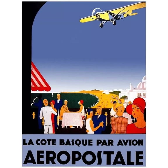 Decor Travel Poster.Fine Graphic Art Design.Aeropostale.Aviation Room Art. 24 x 36 Inch Poster