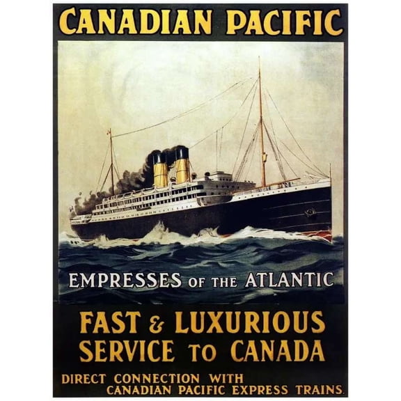 Decor Travel Poster.Fine Graphic Art Design.Steam Ship.Home Design Art. 16 x 24 Inch Poster