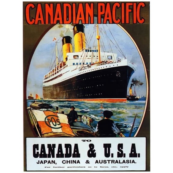 Decor Travel Poster.Fine Graphic Art Design.Steam Ship.Interior art Design. 16 x 24 Inch Poster