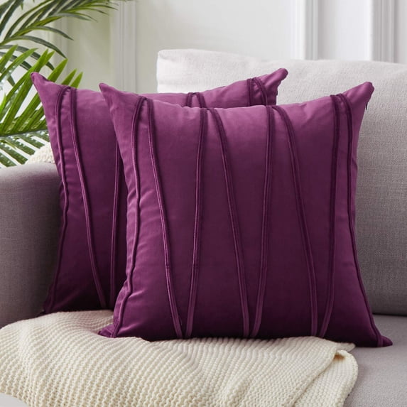 Decor Ur Space Pack of 2 Striped Velvet Throw Pillow Covers Modern Decorative Couch Throws Square Soft Cozy Pillowcases for Winter Bed Sofa Cushion Living Room (Dark Purple, 20" x 20")