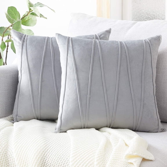 Decor Ur Space Pack of 2 Striped Velvet Throw Pillow Covers Modern Decorative Couch Throws Square Soft Cozy Pillowcases for Winter Bed Sofa Cushion Living Room (Gray, 16" x 16")
