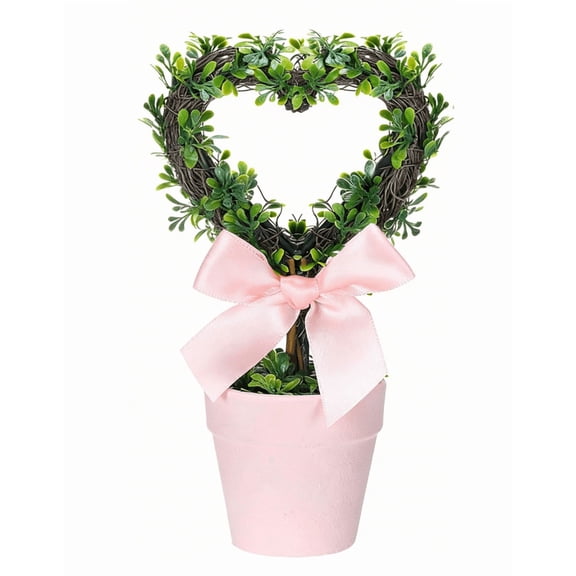 8 Inch Heart Shaped Artificial Potted Plant,Small Faux Tree in Decorative Pot,Valentine's Day Desk Decor,Romantic Gift,Low Maintenance Home Decor