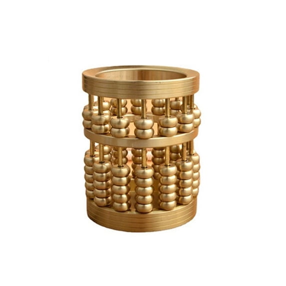Decor Vase Gold Brass Pen Holders Mini Abacus Shaped Pencil Container Pot Widely Use Decorative Cylinder Makeup Brushes Cup Desk (small size)