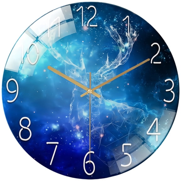 Decor Wall Clock:Starry Sky Elk Stlye Round Glass Wall Clock, Silent Non-Ticking Battery Operated Clock , Home Decor for Living Room, Kitchen, Bedroom And Office.12'Inch, 30*30CM