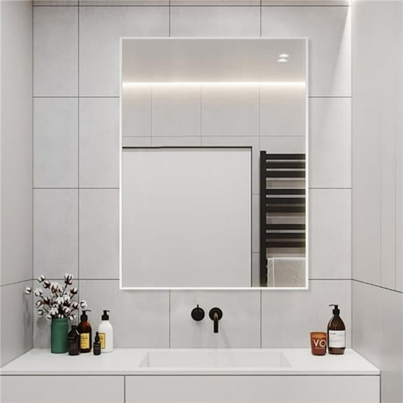 Decor Wonderland B0006W 24 x 32 in. Venta Modern White Framed Wall Mirror with Dual Mounting Brackets