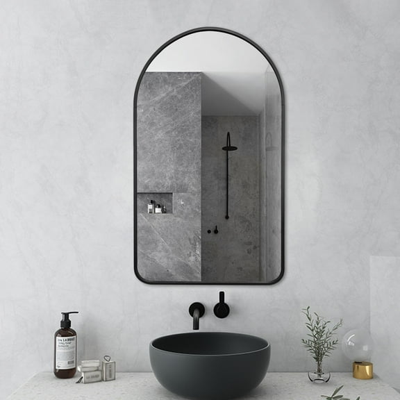 Decor Wonderland Rita Metal Framed Oval Wall Mirror Bathroom Vanity Mirror Black 19.6" x 39.5" Black