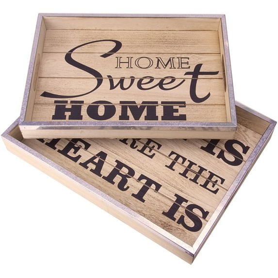 Decor Works Wooden Serving Trays with Metal Trim Set of 2