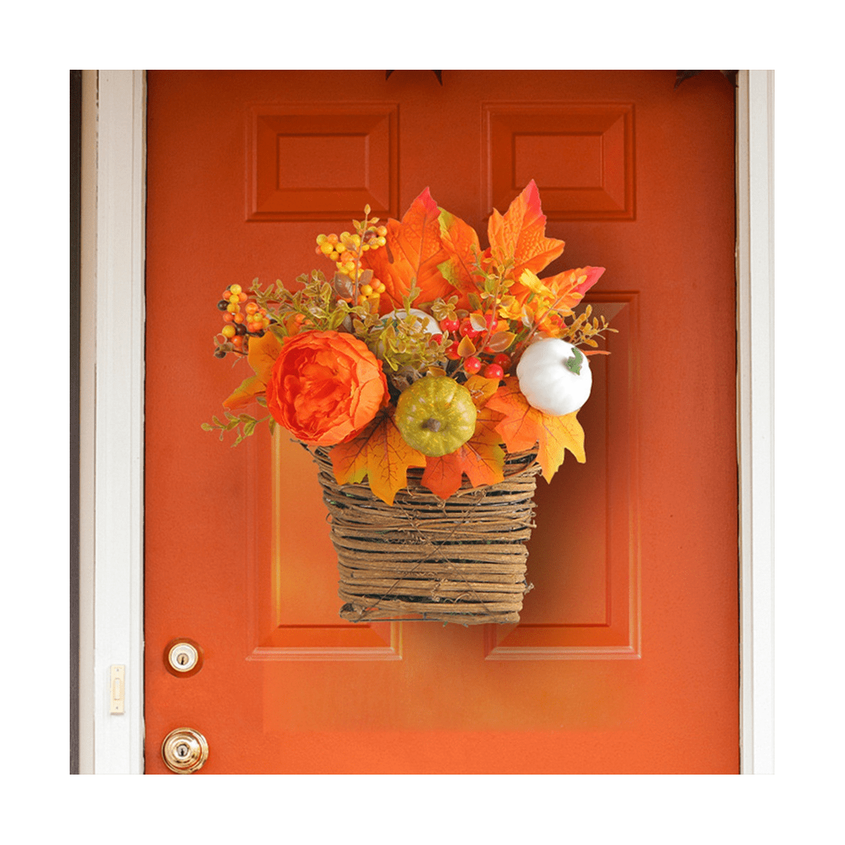 Door Hanger Basket With Artificial Garland – Floral Wreath For Front Door, Wall, Window Decoration (Style B)