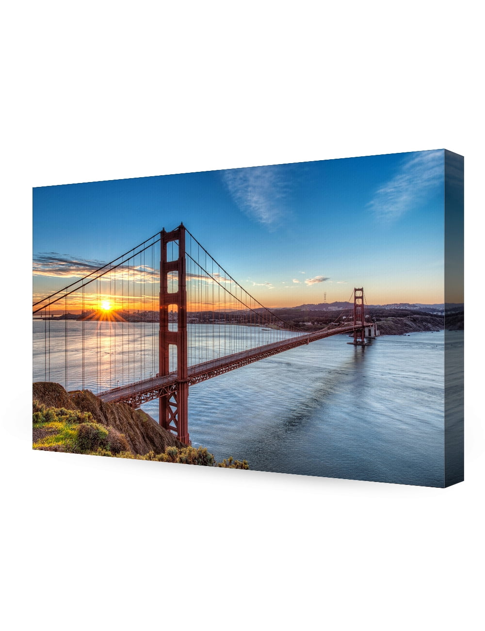 Golden Gate Bridge Framed Canvas Print in Sunset Landscape