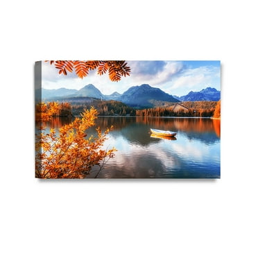 DecorArts - Strbske Pleso High Tatras. Autumn Lakeview Giclee Canvas Prints for Wall Decor. 30x20"x1.5"