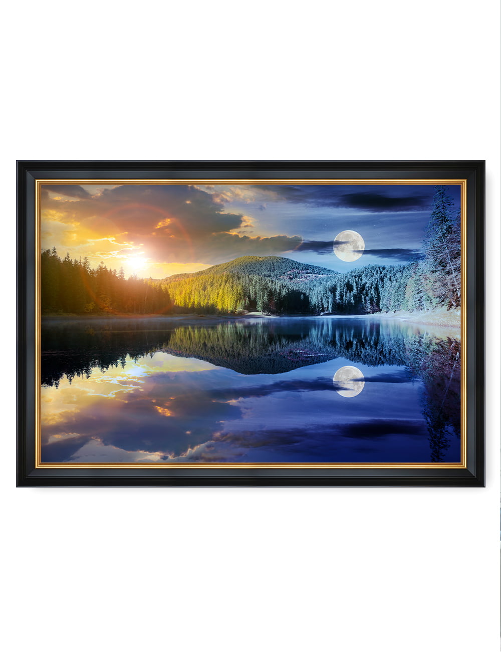 DecorArts Sun and and night lakeview, Giclee Print on Acid  Free Cotton Canvas with Matching Classical Solid Wood Frame. Total Size  w/Frame: 39.25x27.25