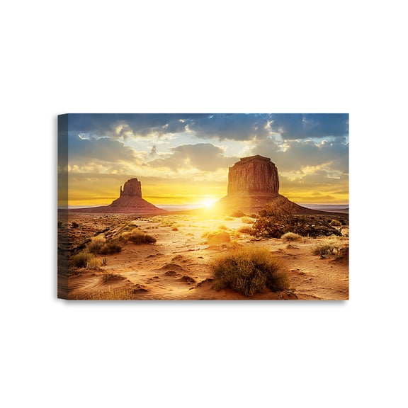DecorArts - Sunrise over Monument Valley. Arizona Utah Scenic, US Landmark Giclee Canvas Prints for Wall Decor. 24x16"