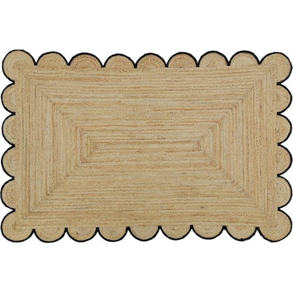 DecorAvenue Braided Jute Area Rug Farmhouse Scalloped Area Rug, Natural / Black 3' x 5' Ft