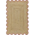 thumbnail image 1 of DecorAvenue Braided Jute Area Rug Farmhouse Scalloped Area Rug, Natural / Pink 3' x 5' Ft Oval, 1 of 6