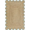 thumbnail image 1 of DecorAvenue Braided Jute Area Rug Farmhouse Scalloped Area Rug, Natural / Teal Blue 2' Ft Round, 1 of 6