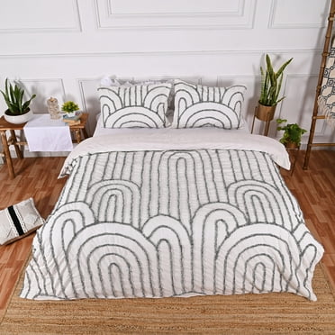 DecorAvenue Cotton Duvet Cover Boho Bedding Set Comforter Quilt Cover Hand Tufted Duvet Cover 3 Piece Zip Closure Adult Full Double Size 80x90 Inches