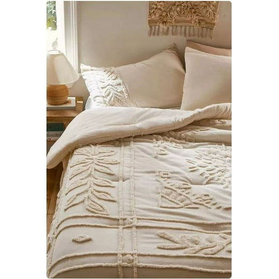 DecorAvenue Cotton Duvet Cover Boho Bedding Set Comforter Quilt Hand Tufted Duvet Cover 3 Piece Zip Closure Adult California King