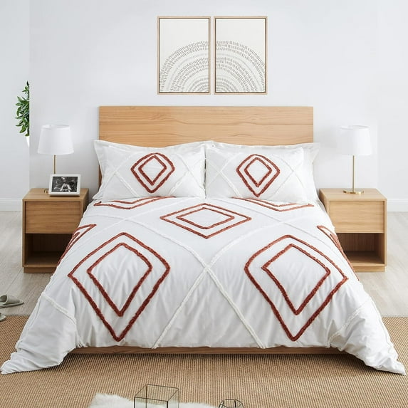 DecorAvenue Cotton Duvet Cover Boho Bedding Set Comforter Quilt Hand Tufted Duvet Cover 3 Piece Zip Closure Adult King Size