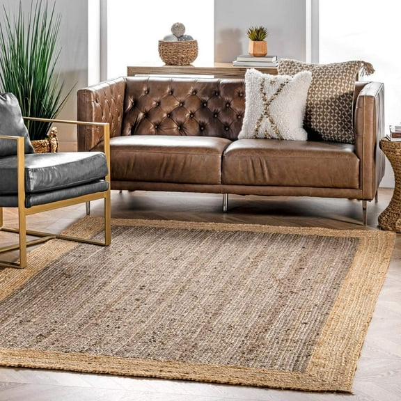 DecorAvenue Hand Woven Braided Farmhouse Jute Area Rug Beige Grey Color 4 ft x 6 ft