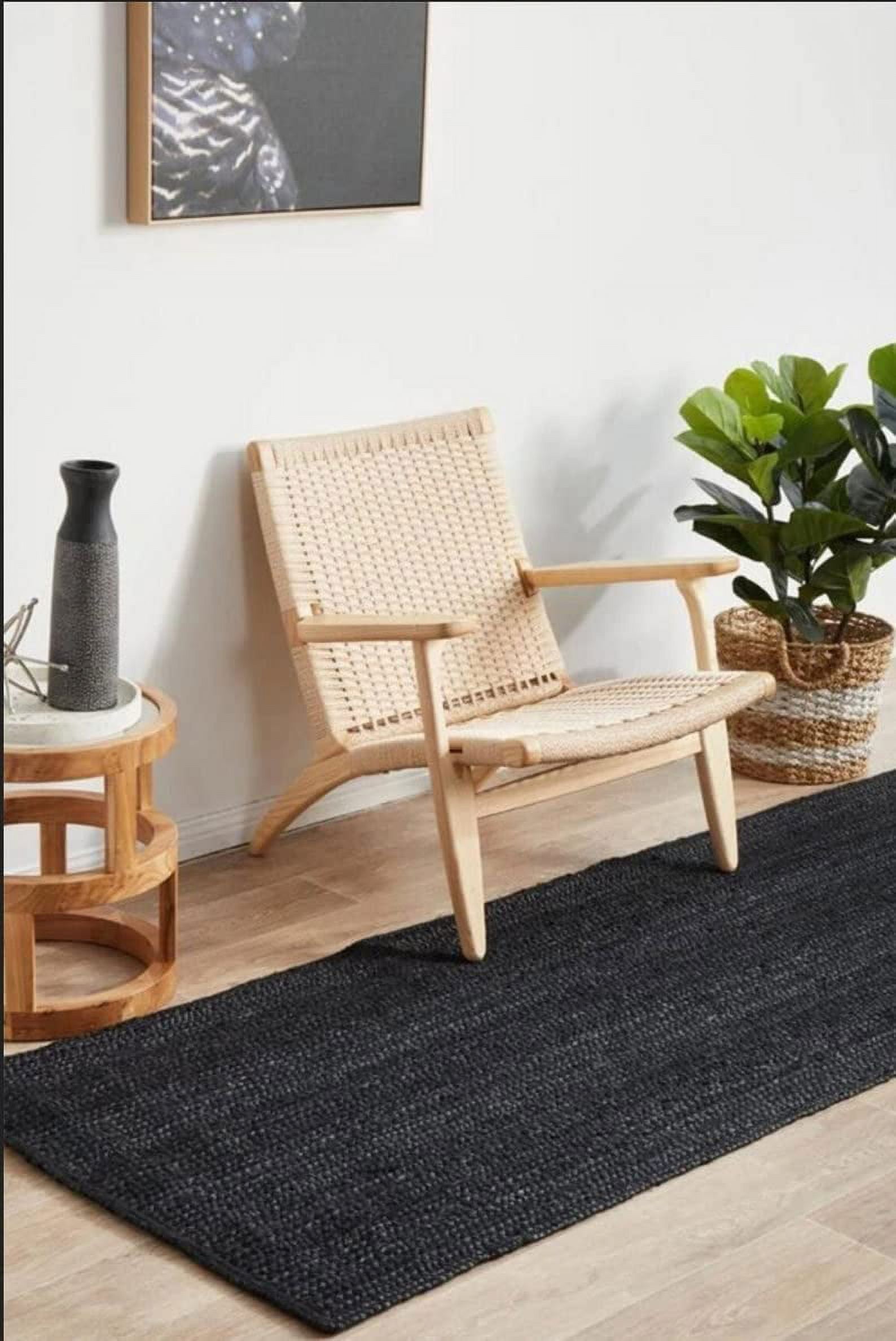 DecorAvenue Hand Woven Braided Farmhouse Jute Area Rug Black Color 4 ft ...