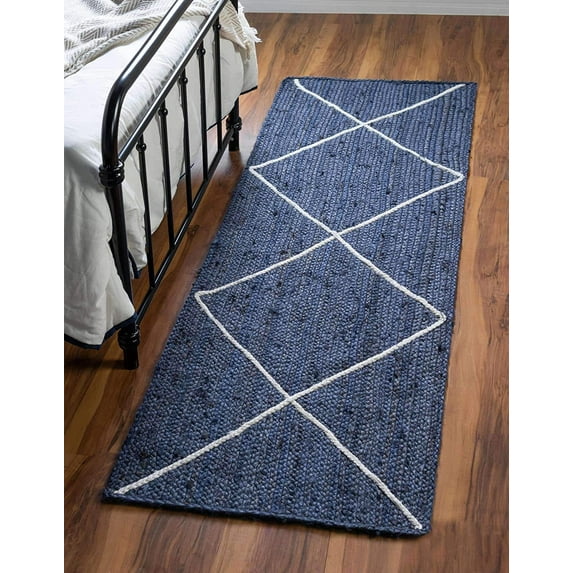 DecorAvenue Hand Woven Braided Farmhouse Jute Area Rug Navy Blue Color 2'6" ft x 6 ft