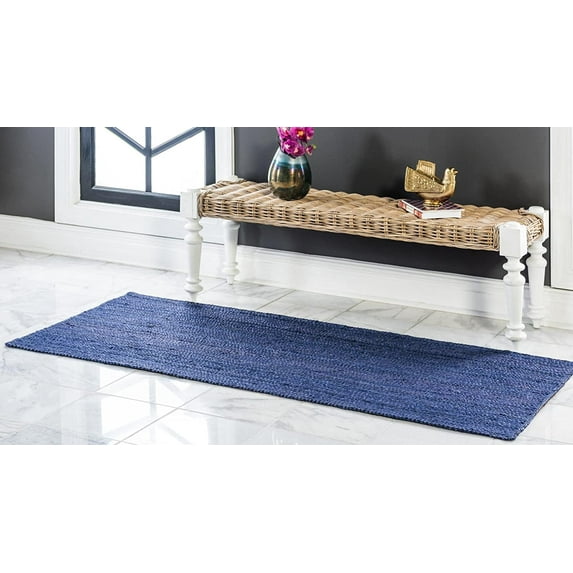 DecorAvenue Hand Woven Braided Farmhouse Jute Area Rug Navy Blue Color 2'6" ft x 6 ft