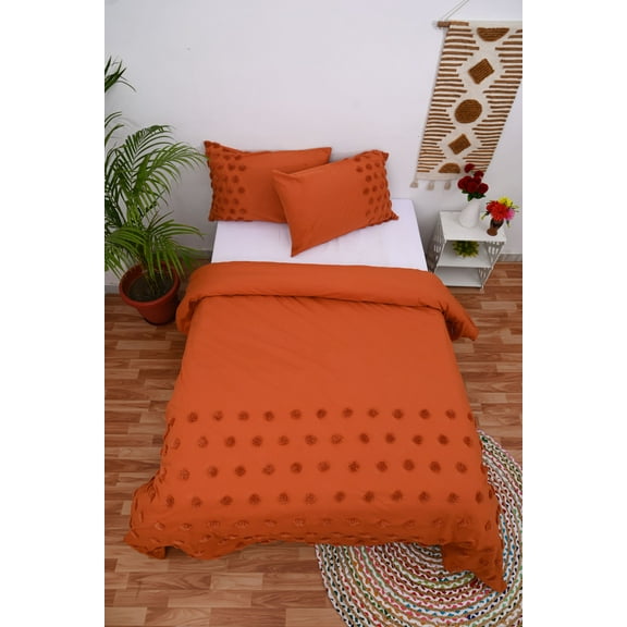 DecorAvenue Teracota Dot Tufted Cotton Duvet Cover Bedding Set with Zip Closure and Corner Ties - Luxurious Comforter Cover Set for Home Décor, Twin Size 68" x 90" Inches