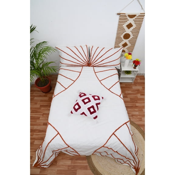 DecorAvenue Teracota Sunrise Cotton Duvet Cover Bedding Set with Zip Closure and Corner Ties - Luxurious Comforter Cover Set for Home Décor, Twin Size 68" x 90" Inches