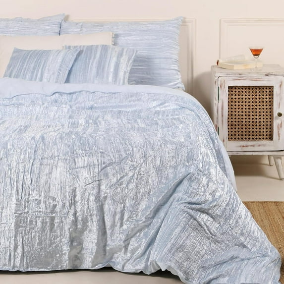 DecorAvenue Ultra-Luxe Crushed Velvet Duvet Cover Set, Boho Bedding Comforter Donna Cover Set, King Size 3 Pieces Set 1 Comforter Cover and 2 Pillow Shams Pastle Blue Color