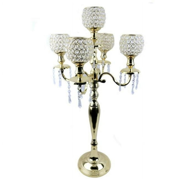 DecorFreak 5 Arm Crystal Candelabra Votive Golden Finish