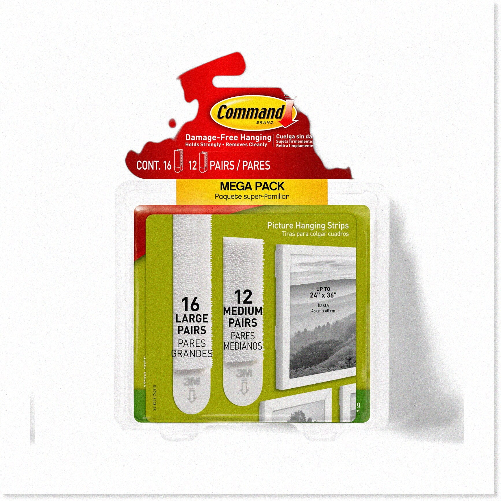 Velcro Strips With Adhesive 3M Command Picture Hanging Strips - Big Pack (18 Pairs) - No Nails, No Damage! Command Hooks